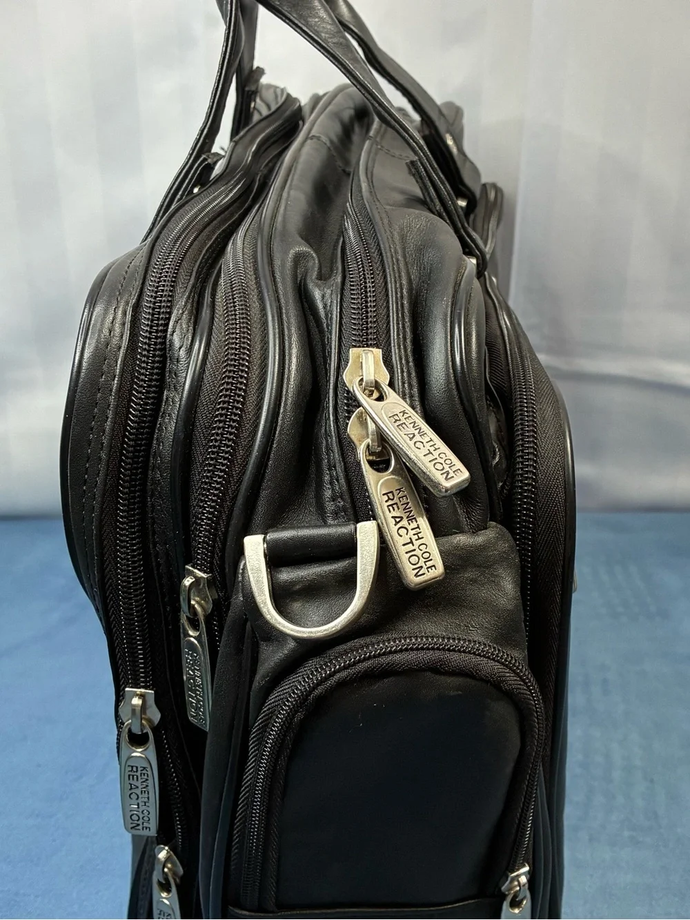 Kenneth Cole Reaction Black Leather Briefcase/Portfolio Bag with Top Handles